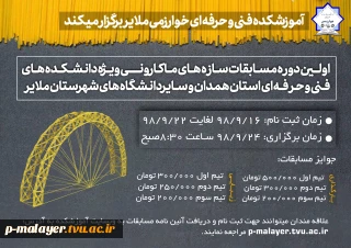 اولین دوره مسابقات استانی سازه های ماکارونی ویژه دانشکده های فنی و  حرفه ای استان همدان و دانشگاه های شهرستان ملایر